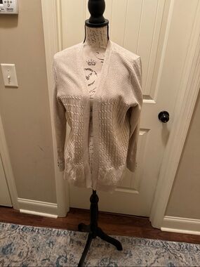 Verve Ami Cream Open-Front Cable Knit Cardigan